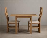 Extending York 70cm Solid Oak Dining Table With 2 Linen Flow Back Chairs
