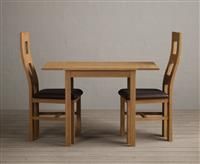 Extending York 70cm Solid Oak Dining Table With 2 Brown Flow Back Chairs