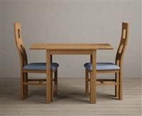 Extending York 70cm Solid Oak Dining Table With 2 Blue Flow Back Chairs