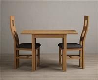 Extending York 70cm Solid Oak Dining Table With 2 Charcoal Grey Flow Back Chairs