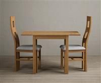 Extending York 70cm Solid Oak Dining Table With 2 Light Grey Flow Back Chairs