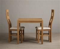 York 80cm Solid Oak Dining Table With 2 Linen Flow Back Chairs