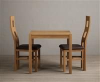 York 80cm Solid Oak Dining Table With 2 Brown Flow Back Chairs