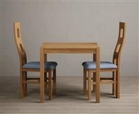 York 80cm Solid Oak Dining Table With 2 Blue Flow Back Chairs