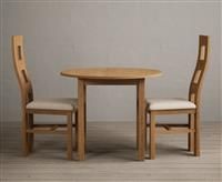 Extending York 90cm Solid Oak Dining Table With 2 Linen Flow Back Chairs