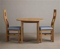 Extending York 90cm Solid Oak Dining Table With 2 Blue Flow Back Chairs