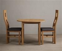 Extending York 90cm Solid Oak Dining Table With 2 Charcoal Grey Flow Back Chairs