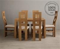 York 120cm Solid Oak Dining Table With 4 Linen Flow Back Chairs