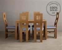 York 120cm Solid Oak Dining Table With 4 Blue Flow Back Chairs