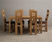 York 150cm Solid Oak Dining Table With 6 Brown Flow Back Chairs