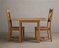 Extending York 70cm Solid Oak Dining Table With 2 Oak X Back Chairs