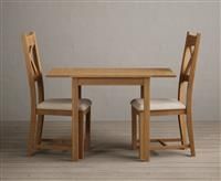 Extending York 70cm Solid Oak Dining Table With 2 Linen X Back Chairs
