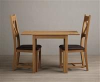 Extending York 70cm Solid Oak Dining Table With 2 Brown X Back Chairs