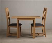 Extending York 70cm Solid Oak Dining Table With 2 Charcoal Grey X Back Chairs