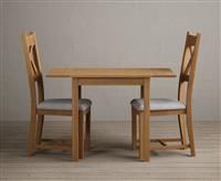 Extending York 70cm Solid Oak Dining Table With 2 Light Grey X Back Chairs