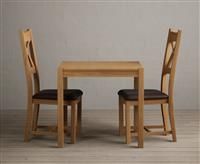 York 80cm Solid Oak Dining Table With 2 Brown X Back Chairs