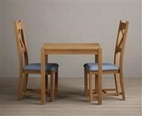 York 80cm Solid Oak Dining Table With 2 Blue X Back Chairs