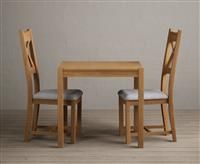 York 80cm Solid Oak Dining Table With 2 Light Grey X Back Chairs