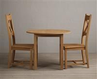 Extending York 90cm Solid Oak Dining Table With 2 Oak X Back Chairs