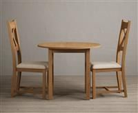 Extending York 90cm Solid Oak Dining Table With 2 Linen X Back Chairs