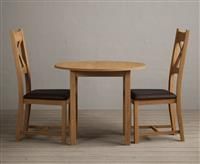 Extending York 90cm Solid Oak Dining Table With 2 Brown X Back Chairs