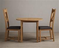 Extending York 90cm Solid Oak Dining Table With 2 Charcoal Grey X Back Chairs