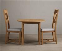 Extending York 90cm Solid Oak Dining Table With 2 Light Grey X Back Chairs