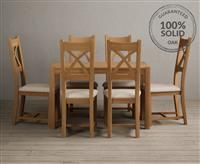 York 120cm Solid Oak Dining Table With 4 Linen X Back Chairs