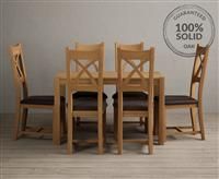 York 120cm Solid Oak Dining Table With 4 Brown X Back Chairs