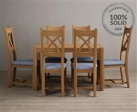 York 120cm Solid Oak Dining Table With 4 Blue X Back Chairs