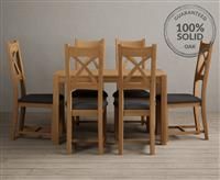 York 120cm Solid Oak Dining Table With 4 Charcoal Grey X Back Chairs