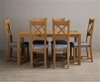 York 150cm Solid Oak Dining Table With 6 Blue X Back Chairs