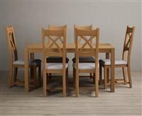 York 150cm Solid Oak Dining Table With 6 Light Grey X Back Chairs