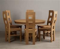 Hertford 120cm Fixed Top Solid Oak Round Pedestal Table With 4 Oak Flow Back Chairs
