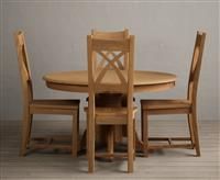 Hertford 120cm Fixed Top Solid Oak Round Pedestal Table With 4 Oak X Back Chairs