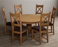 Hertford 120cm Fixed Top Solid Oak Round Pedestal Table With 4 Brown X Back Chairs