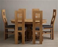 Extending Hertford 100cm - 130cm Solid Oak Pedestal Dining Table With 4 Charcoal Grey Flow Back Chairs