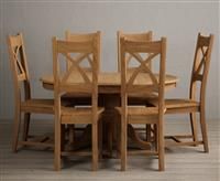 Extending Hertford 100cm - 130cm Solid Oak Pedestal Dining Table With 4 Oak X Back Chairs
