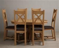 Extending Hertford 100cm - 130cm Solid Oak Pedestal Dining Table With 4 Brown X Back Chairs