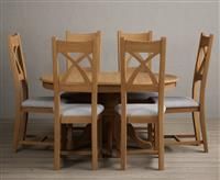Extending Hertford 100cm - 130cm Solid Oak Pedestal Dining Table With 4 Light Grey X Back Chairs