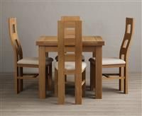 Extending Buxton 90cm Solid Oak Dining Table With 4 Charcoal Grey Flow Back Chairs