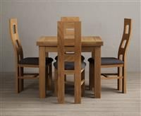 Extending Buxton 90cm Solid Oak Dining Table With 4 Charcoal Grey Flow Back Chairs