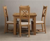 Extending Buxton 90cm Solid Oak Dining Table With 4 Charcoal Grey X Back Chairs