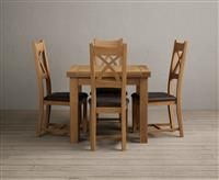 Extending Buxton 90cm Solid Oak Dining Table With 4 Charcoal Grey X Back Chairs
