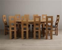 Extending Buxton 140cm Solid Oak Dining Table With 10 Charcoal Grey Flow Back Chairs