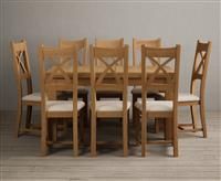 Extending Buxton 140cm Solid Oak Dining Table With 10 Charcoal Grey X Back Chairs