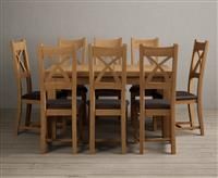 Extending Buxton 140cm Solid Oak Dining Table With 10 Charcoal Grey X Back Chairs