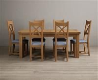 Extending Buxton 140cm Solid Oak Dining Table With 10 Charcoal Grey X Back Chairs