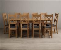 Extending Buxton 140cm Solid Oak Dining Table With 10 Charcoal Grey X Back Chairs