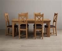 Extending Buxton 180cm Solid Oak Dining Table With 10 Charcoal Grey X Back Chairs